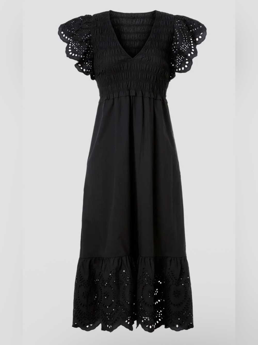 Rails M size ,Black Eyelet Midi Dress with Flutter Sleeves